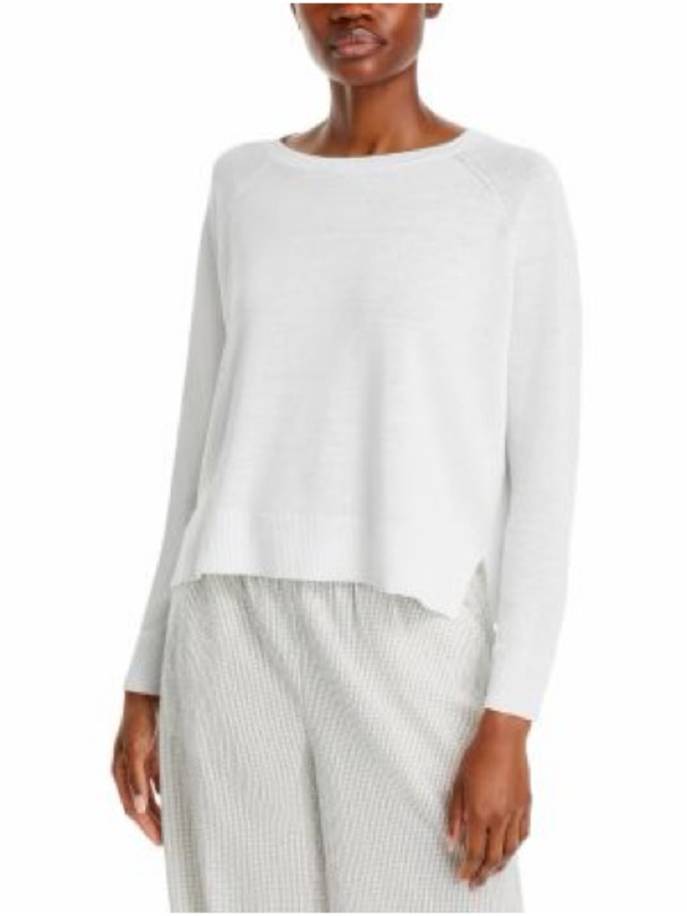 Eileen Fisher White Cotton Raglan Sleeve Sweater